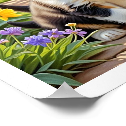 Cute Puppy with Flowers ポスター (角)