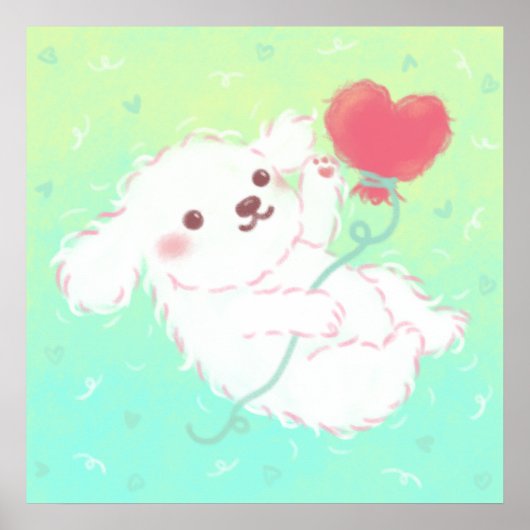 Cute Puppy with Heart Balloon ポスター (正面)