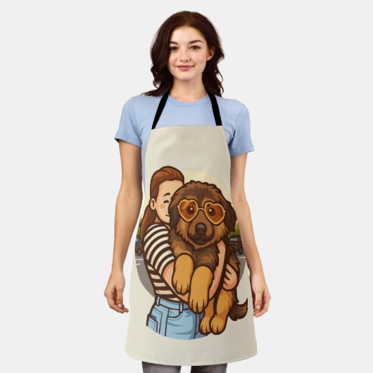 Cute Puppy with Heart Sunglasses  エプロン (着用した状態)