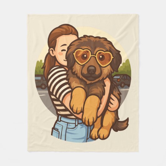 Cute Puppy with Heart Sunglasses フリースブランケット (正面)