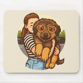 Cute Puppy with Heart Sunglasses  マウスパッド