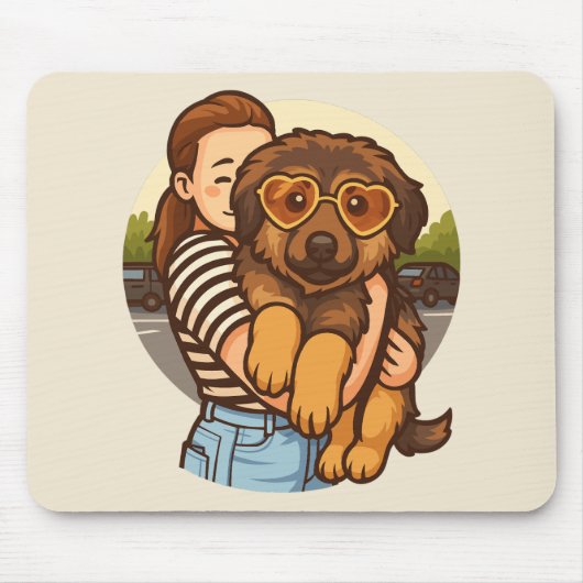 Cute Puppy with Heart Sunglasses  マウスパッド (正面)