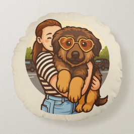 Cute Puppy with Heart Sunglasses  ラウンドクッション