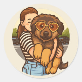 Cute Puppy with Heart Sunglasses  ラウンドシール