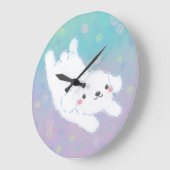 Cute Puppy with Pastel Flowers ラージ壁時計 (傾斜)