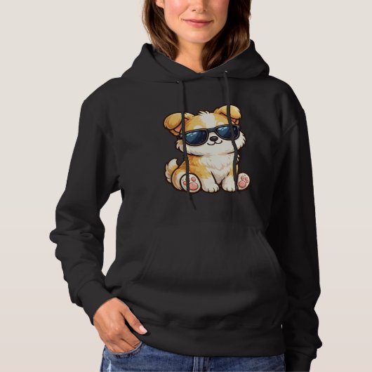 Cute Puppy with Sunglasses Kawaii Design パーカ (正面)