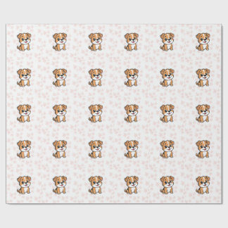 Cute Puppy Wrapping Paper – Pink Floral Design ラッピングペーパー