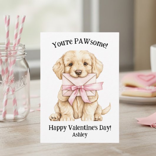 Cute Puppy You're PAWsome Pink Kids Valentine's  ノートカード