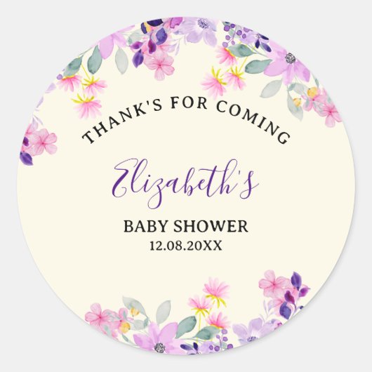 Cute Purple and Pink Spring Flowers ラウンドシール (正面)