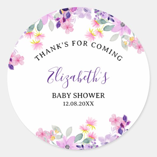 Cute Purple and Pink Spring Flowers ラウンドシール (正面)