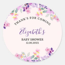 Cute Purple and Pink Spring Flowers ラウンドシール