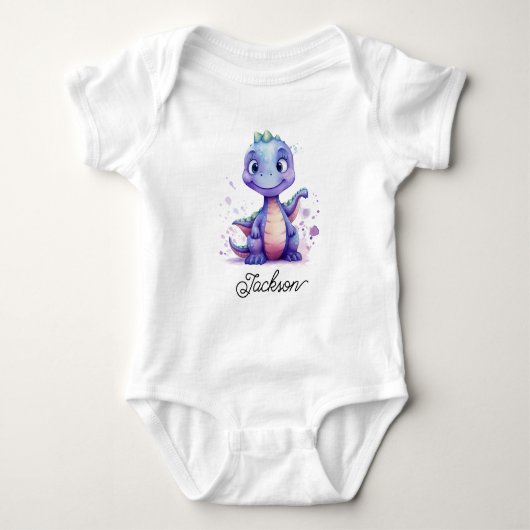 Cute Purple Baby Dinosaur ベビーボディスーツ (正面)