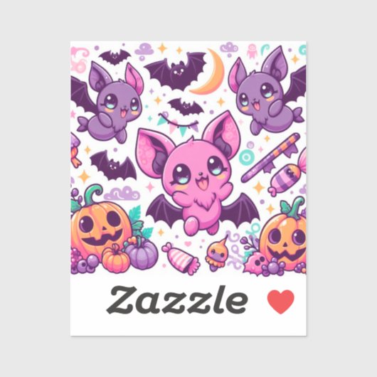 Cute purple bats halloween candy シール (シート)