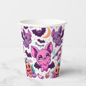 Cute purple bats halloween candy 紙コップ (正面)