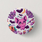 Cute purple bats halloween candy 缶バッジ (正面)