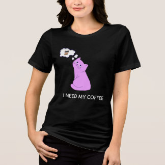 Cute Purple Cat “I Need My Coffee” Funny Design トライブレンドＴシャツ