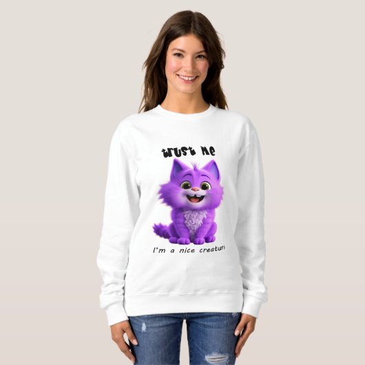 Cute Purple Cat | Trust Me I'm a Nice Creature スウェットシャツ (正面フル)