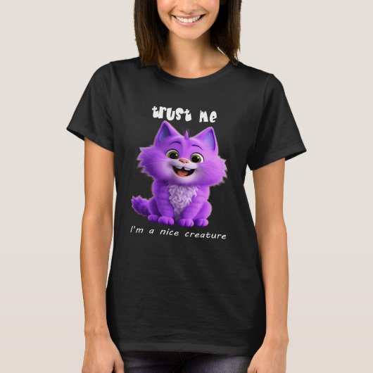 Cute Purple Cat | Trust Me I'm a Nice Creature Tシャツ (正面)