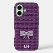 Cute Purple Crochet Bow Yarn Custom Name Case-Mate iPhoneケース (裏面)