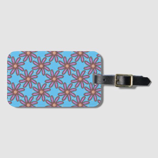 Cute Purple Daisies On Blue ラゲッジタグ (正面横)
