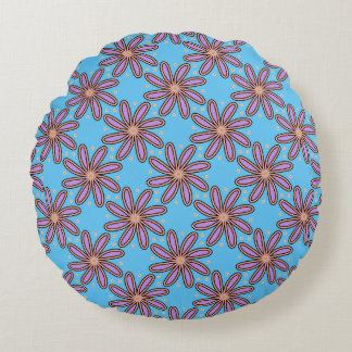 Cute Purple Daisies On Blue Throw Pillows ラウンドクッション