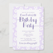 Cute Purple Daisy Pattern 1st Birthday Party 招待状 (正面)