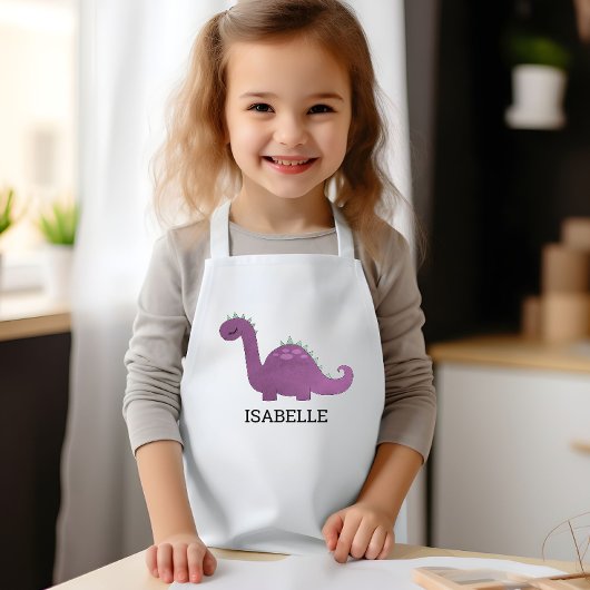 Cute Purple Dinosaur Personalized 子供用エプロン