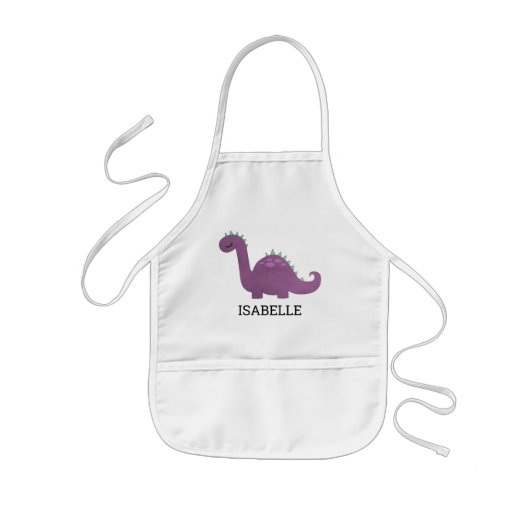 Cute Purple Dinosaur Personalized 子供用エプロン (正面)