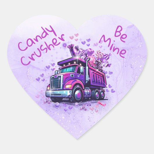 Cute Purple Dump Truck Valentine  ハートシール (正面)