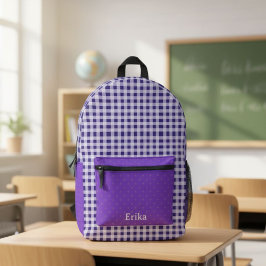 Cute Purple Gingham Personalized Backpack プリントバックパック
