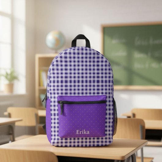 Cute Purple Gingham Personalized Backpack プリントバックパック
