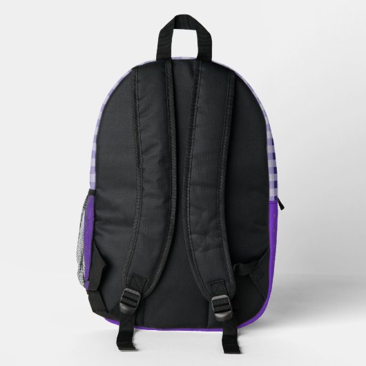 Cute Purple Gingham Personalized Backpack プリントバックパック (裏面)