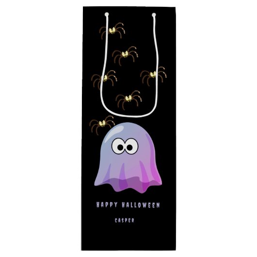 Cute Purple Google Eyes Ghost: Spooky & Whimsical  ワインギフトバッグ (正面)