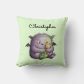 Cute Purple Green Fluffy Monster Buddy クッション (正面)
