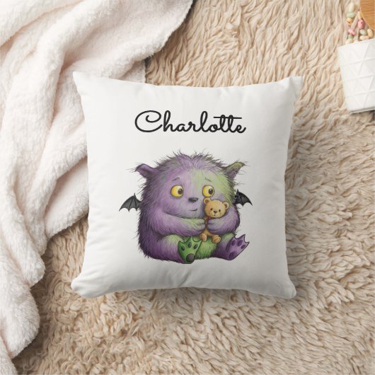 Cute Purple Green Fluffy Monster Buddy クッション (ブランケット)