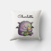 Cute Purple Green Fluffy Monster Buddy クッション (裏面)