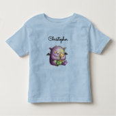 Cute Purple Green Fluffy Monster Buddy トドラーTシャツ (正面)