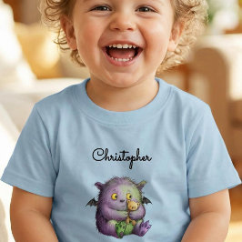 Cute Purple Green Fluffy Monster Buddy トドラーTシャツ