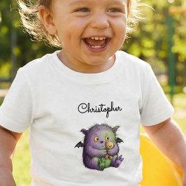 Cute Purple Green Fluffy Monster Buddy トドラーTシャツ