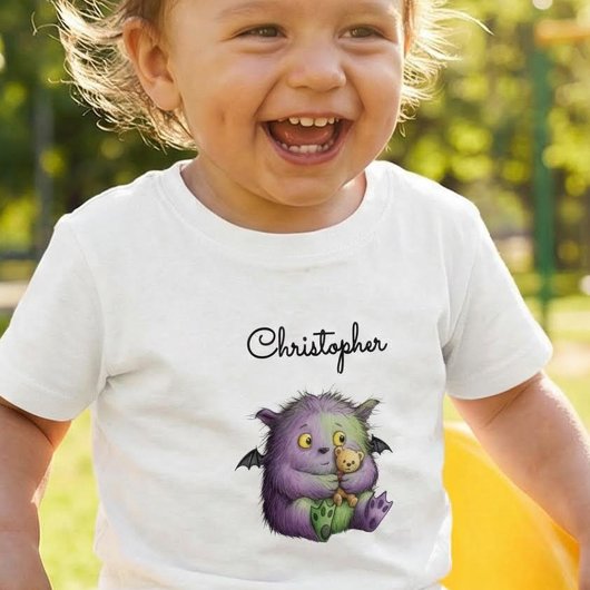 Cute Purple Green Fluffy Monster Buddy トドラーTシャツ