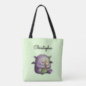 Cute Purple Green Fluffy Monster Buddy トートバッグ (裏面)