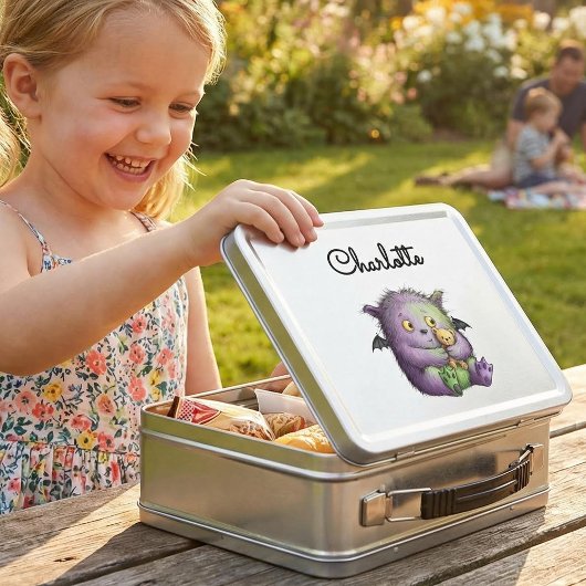 Cute Purple Green Fluffy Monster Buddy メタルランチボックス