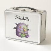 Cute Purple Green Fluffy Monster Buddy メタルランチボックス (正面)