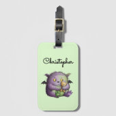 Cute Purple Green Fluffy Monster Buddy ラゲッジタグ (正面縦)