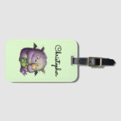 Cute Purple Green Fluffy Monster Buddy ラゲッジタグ (正面横)