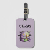 Cute Purple Green Fluffy Monster Buddy ラゲッジタグ (正面縦)