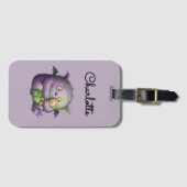Cute Purple Green Fluffy Monster Buddy ラゲッジタグ (正面横)