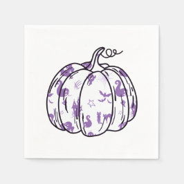 Cute Purple Halloween Icons in Pumpkin Cocktail スタンダードカクテルナプキン
