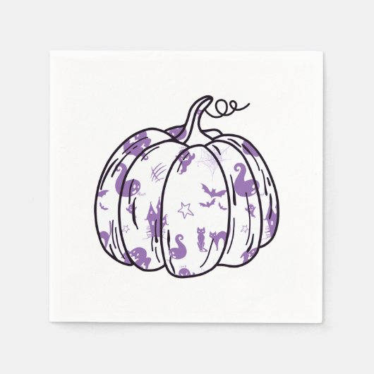 Cute Purple Halloween Icons in Pumpkin Cocktail スタンダードカクテルナプキン (正面)