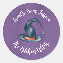 Cute Purple Kitchen Witch Halloween Baking Treats ラウンドシール